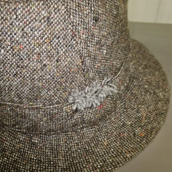 VTG Hanna Hats Hat‎ Cloche Fitted Unisex SZ S Brown Wool Tweed Donegal Ireland
